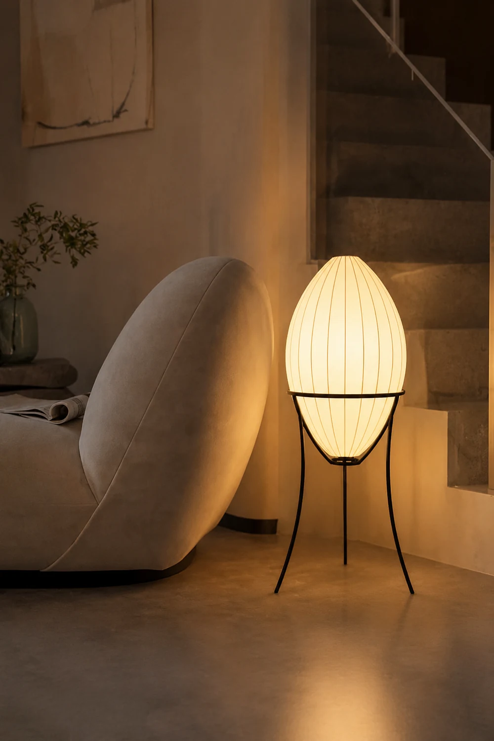 Renée Modern Egg Shaped Fabric & Metal Floor Lamp - Lumpaz