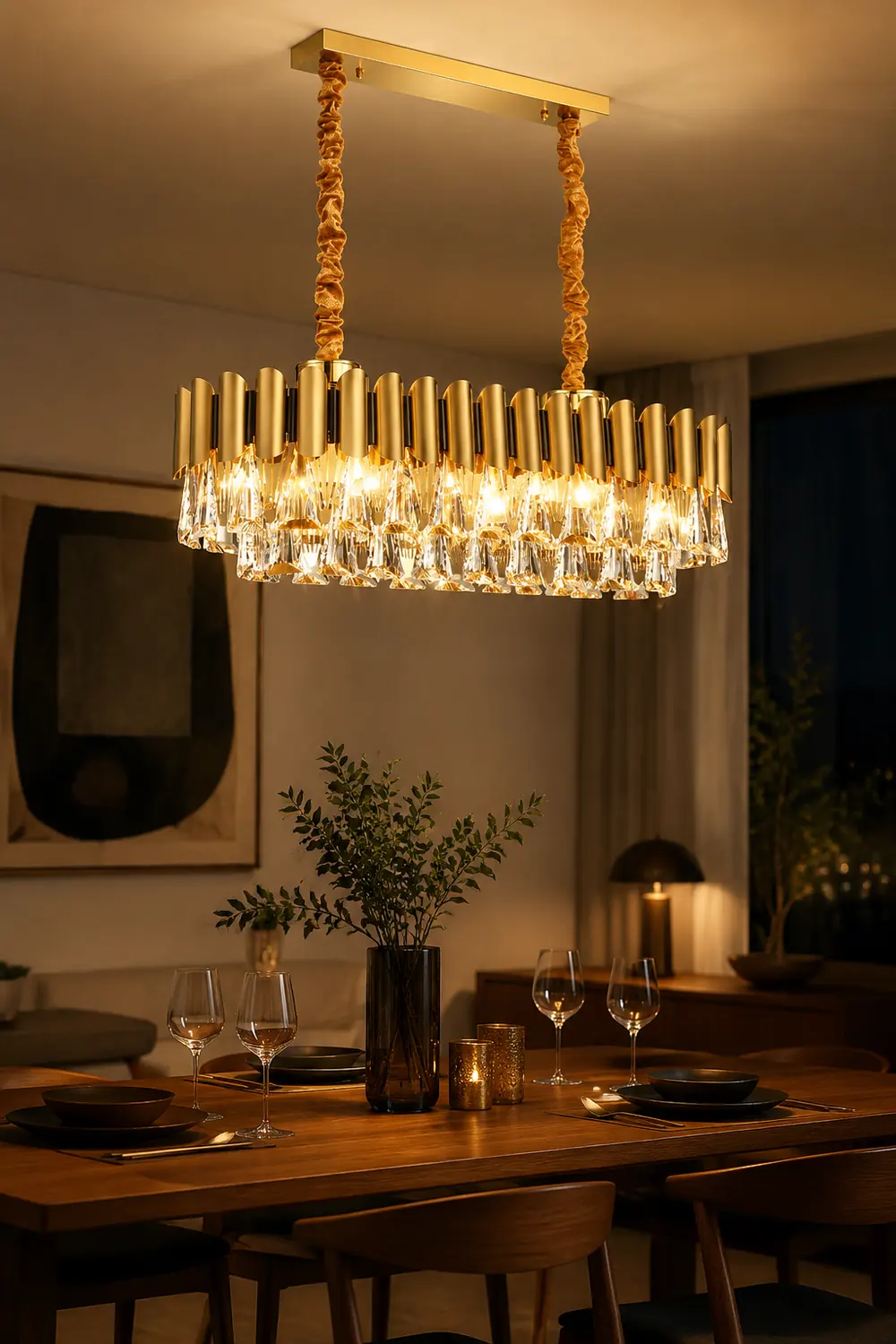 Marilyn Rectangular Luxury Metal Crystal Chandelier, Gold, Small - Lumpaz
