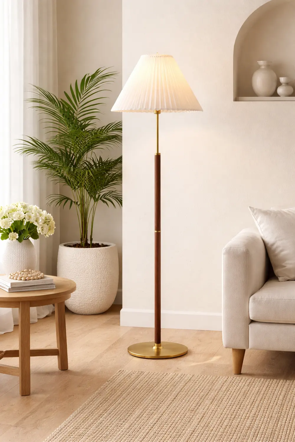 Ozawa Simple Walnut/Metal/Fabric, Table/Floor Lamp, Living Room - Lumpaz