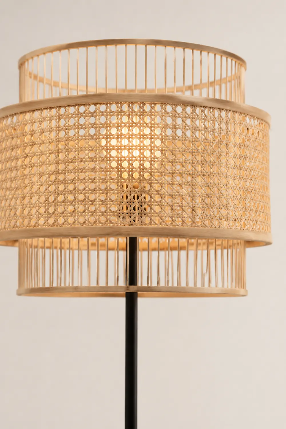 Ritta Zen Rattan/Willow Weave Tri-Layer Floor Lamp, Wood - Lumpaz
