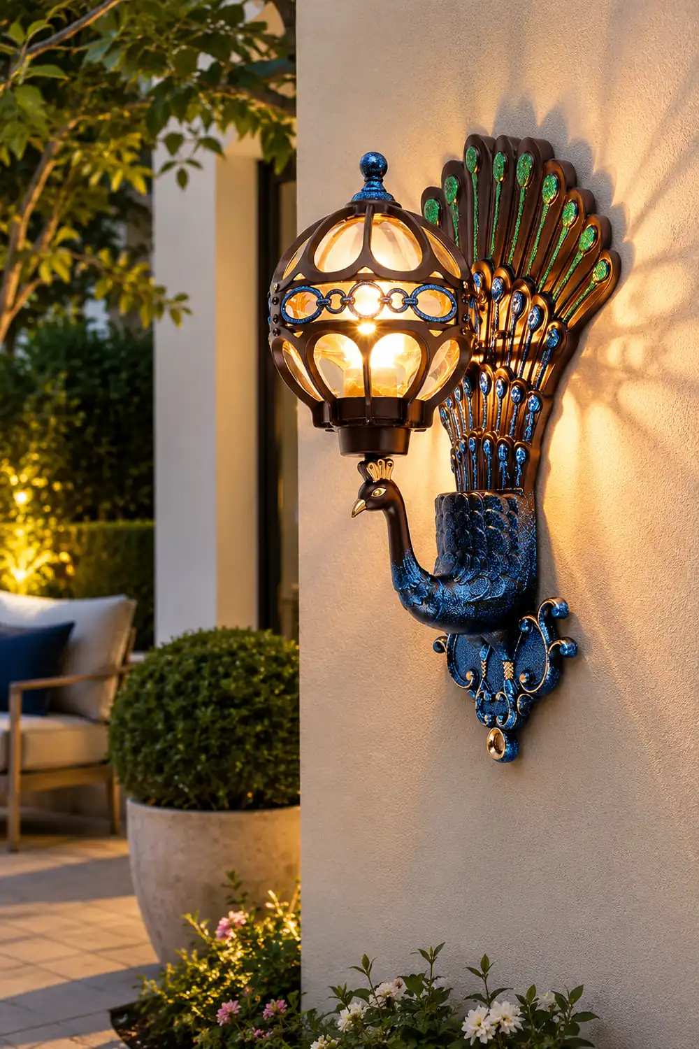 Waterproof Retro Peacocks Aluminum European Style Outdoor Wall Light - Lumpaz