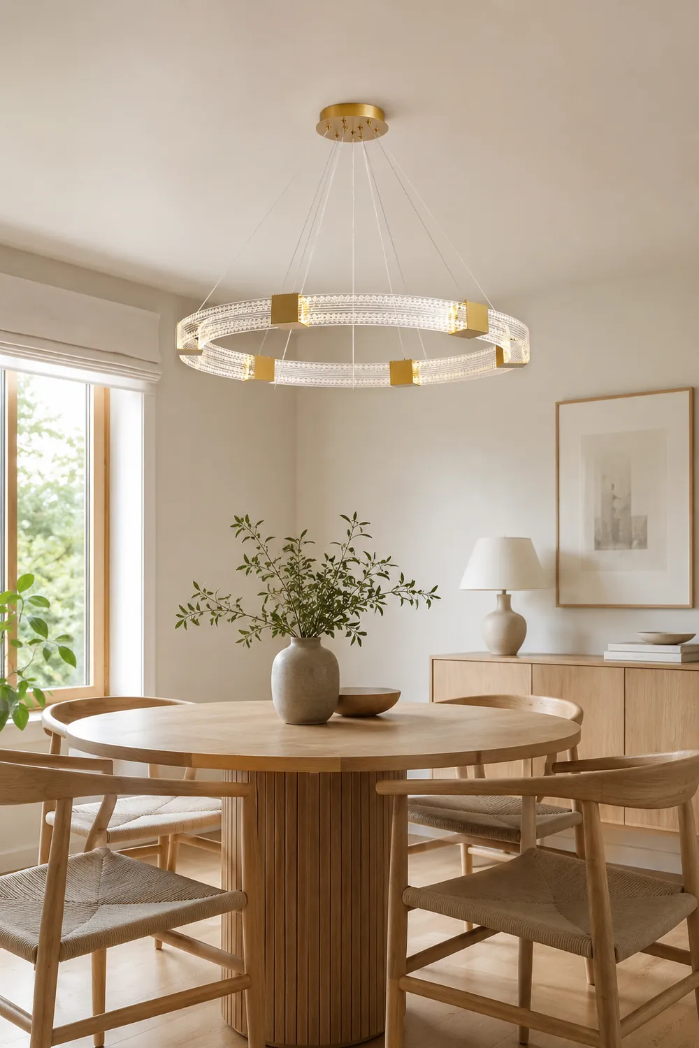 Evette Modern Round/Oval Acrylic/Metal Pendant Light, Gold - Lumpaz