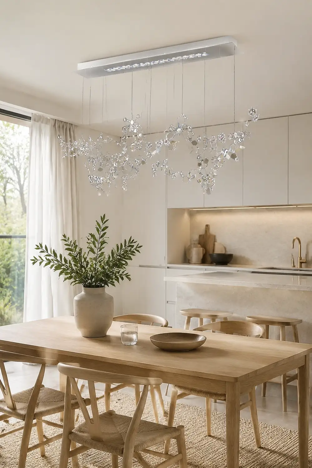 Ophelia Modern Sheet Crystal Chandelier, Silver, Living Room - Lumpaz