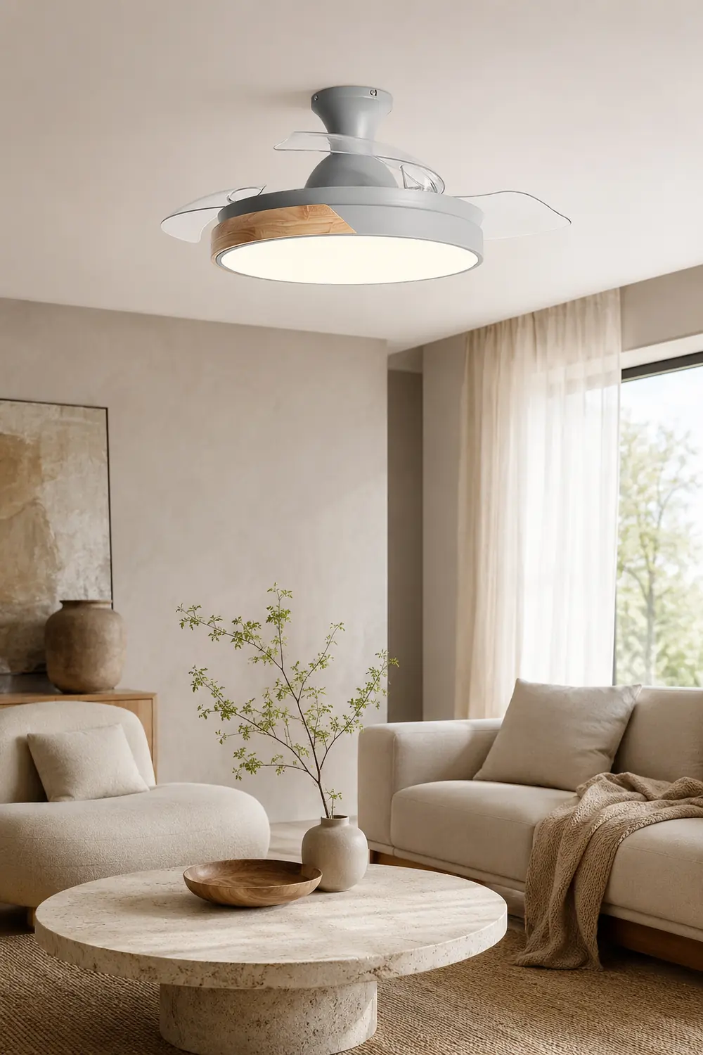 Morandi Invisible Blades Ceiling Fan With Light, 5 Color, L 35.4"/39.3" - Lumpaz
