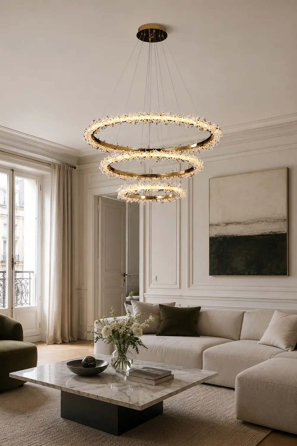 Kristy Pendant Light Ring Luxury, Crystal/Metal, Gold, Bedroom - Lumpaz