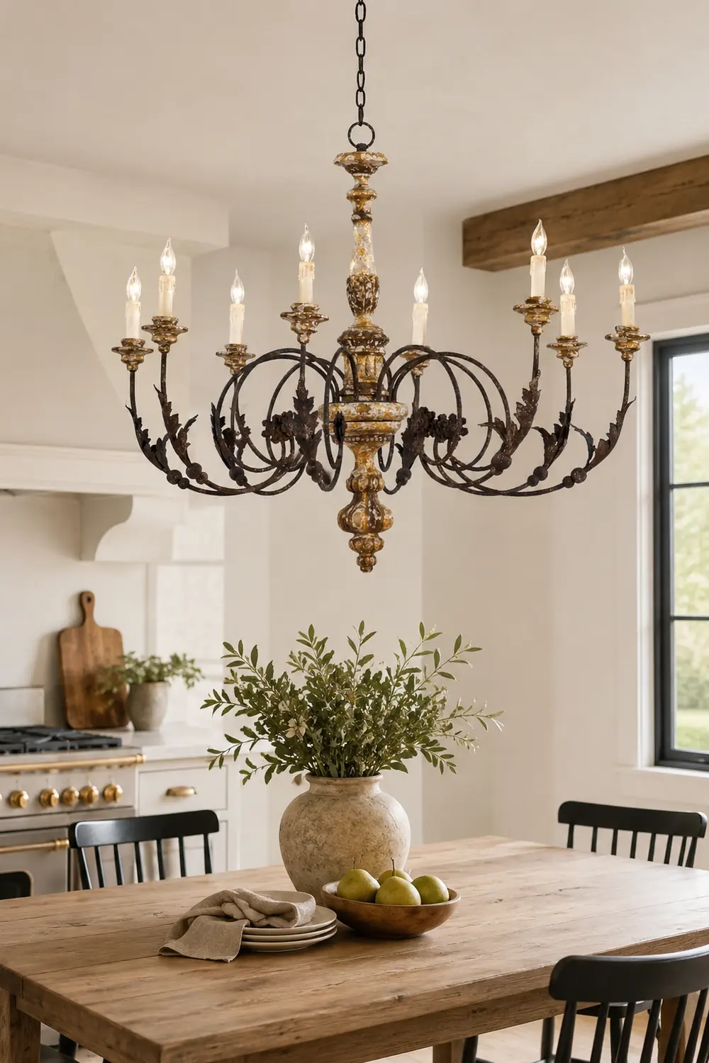 Silva Large Retro Creative Chandelier Brown Wood Metal Living Room - Lumpaz