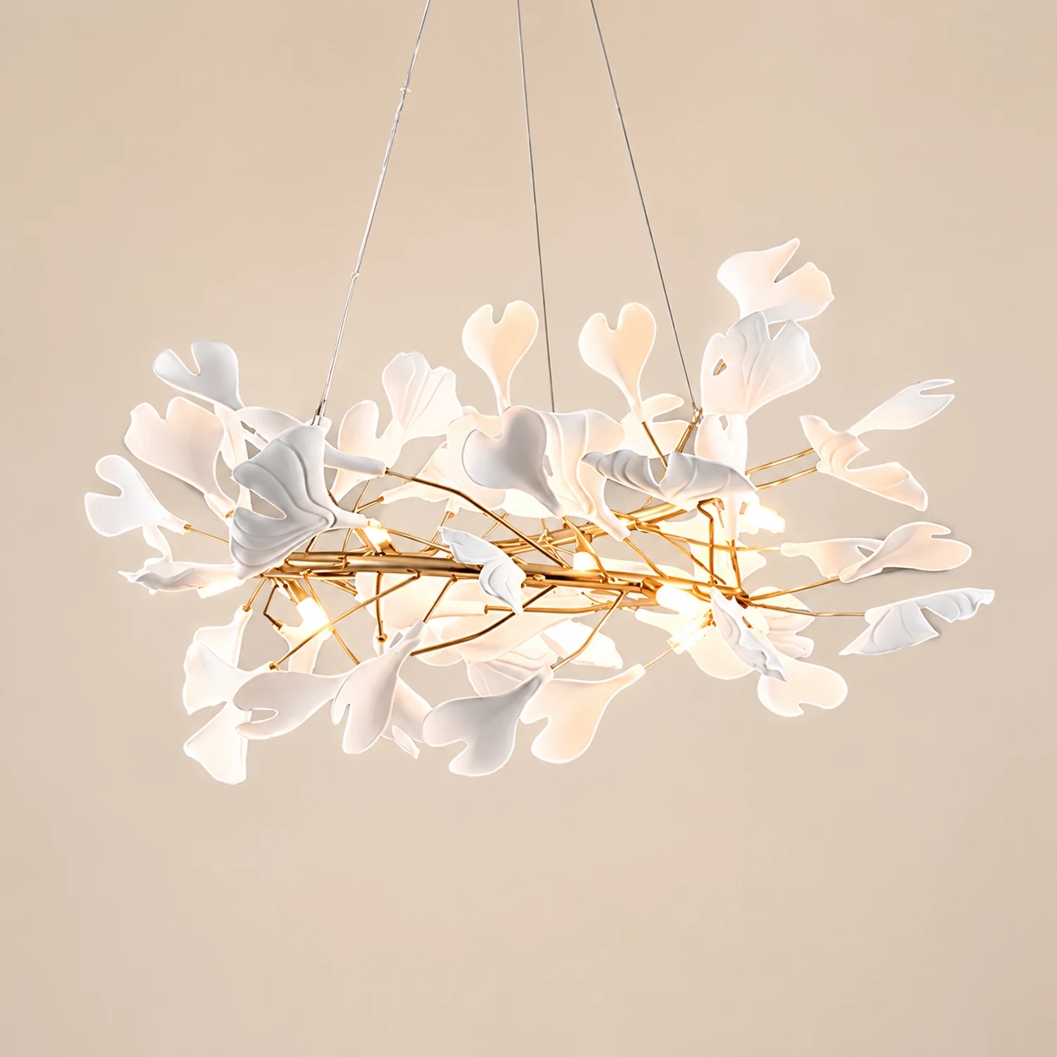 Ophelia GinkLuxe Modern Golden LED Chandelier, Metal & Ceramic - Lumpaz