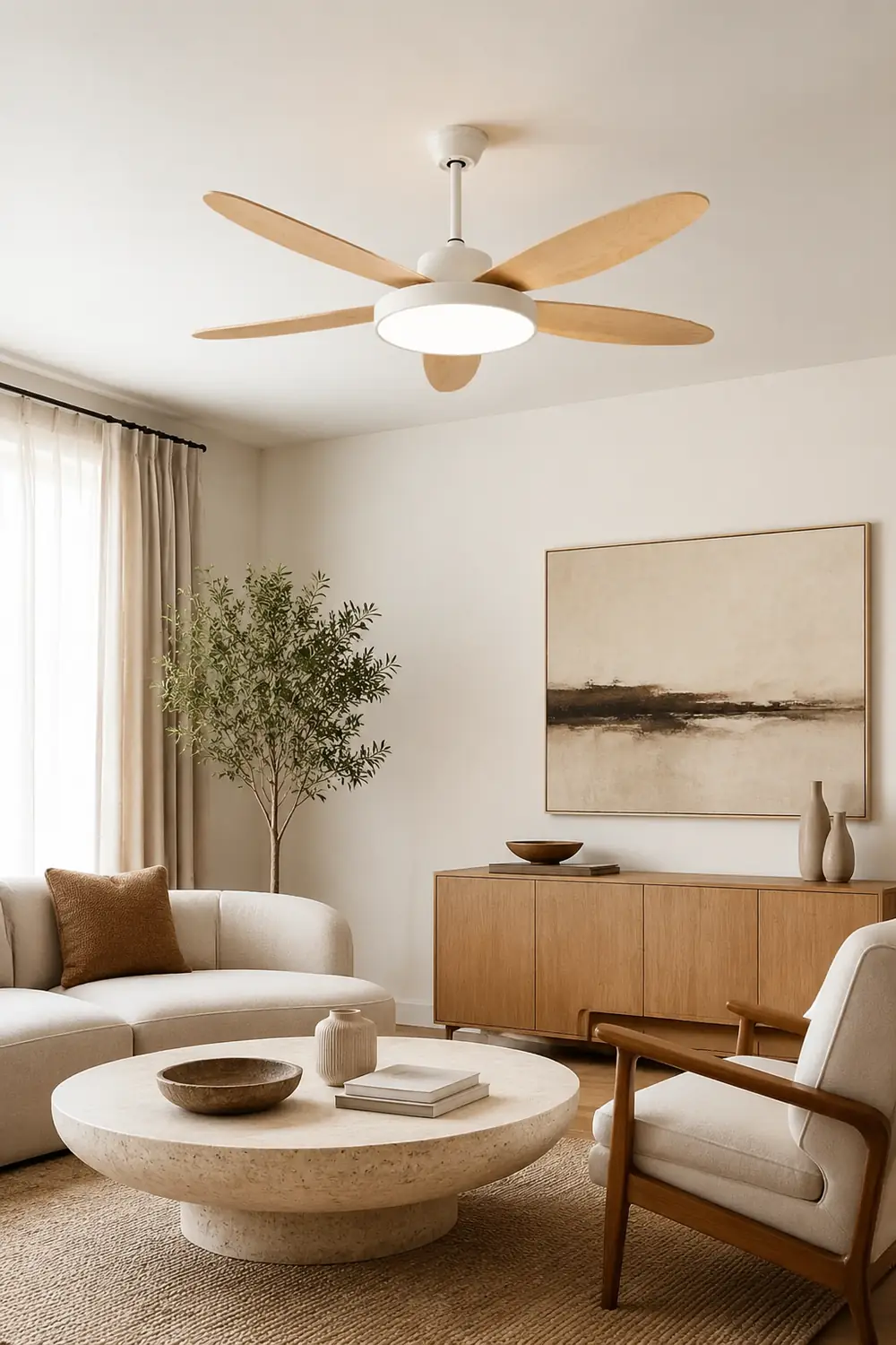 Haydn 5-Blade White & Black  DC Ceiling Fan with Light, Summer, 47.2''/51.2''/55.1'' - Lumpaz