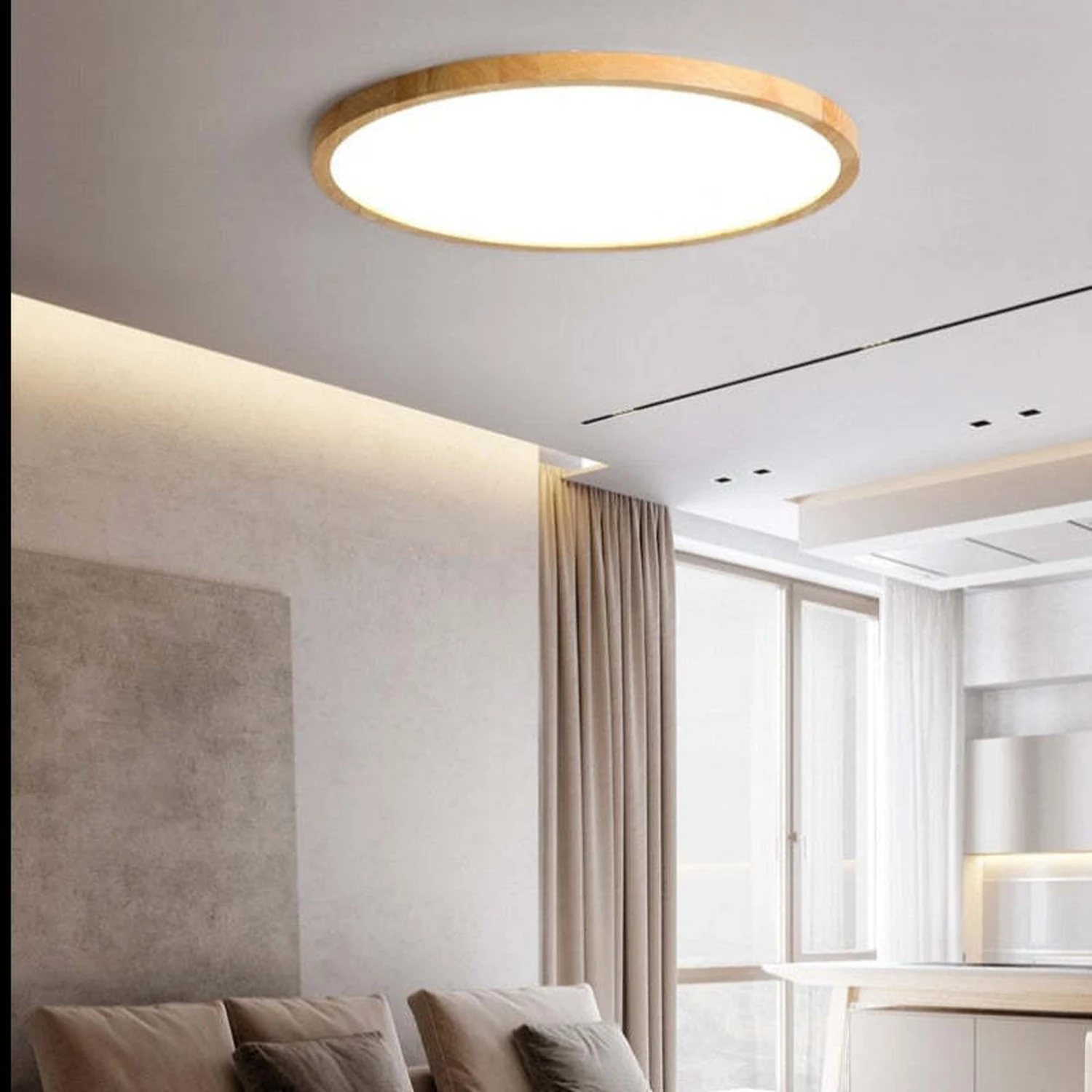 Ozawa Modern Wood Round Flush Mount Ceiling Lights Living Room - Lumpaz