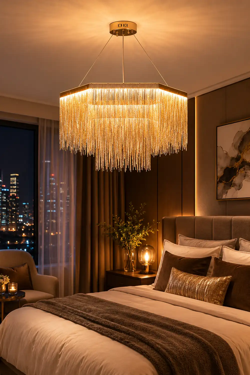 Colon Pendant Light Tassel Luxury, Chain Metal, Gold/Silver, Living Room - Lumpaz