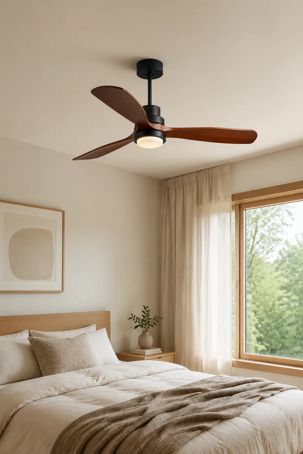 Haydn 3-Blade Black DC Ceiling Fan with Light, Metal & Wood, 52'' - Lumpaz