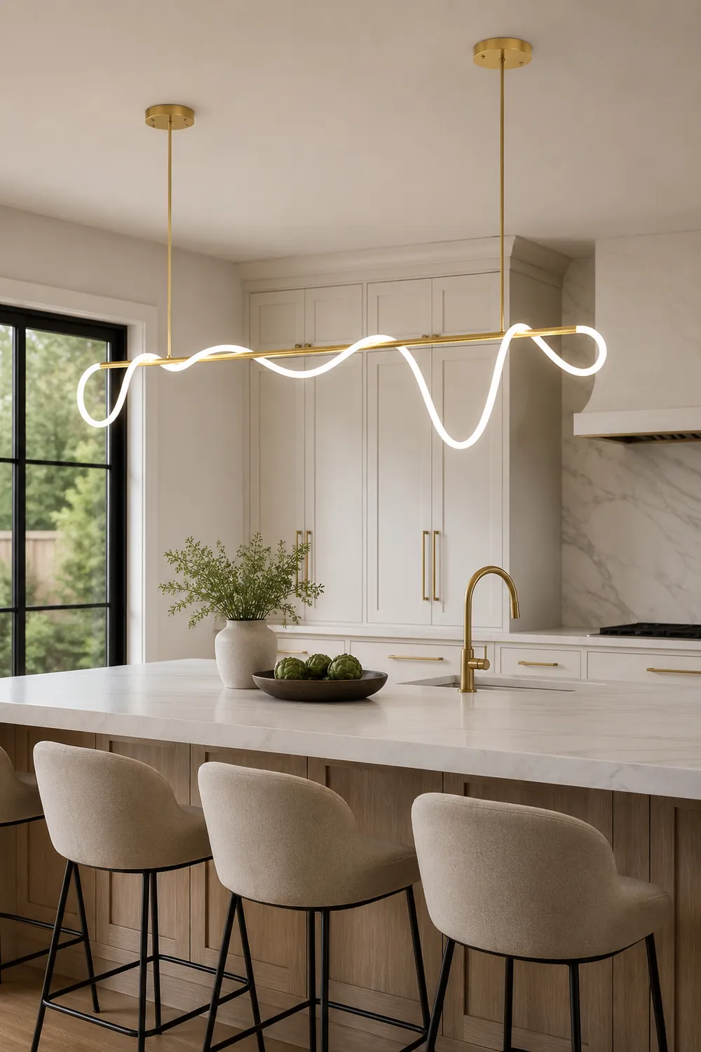 Curved & Linear Semi Flush Mount Ceiling Light, Gold - Lumpaz