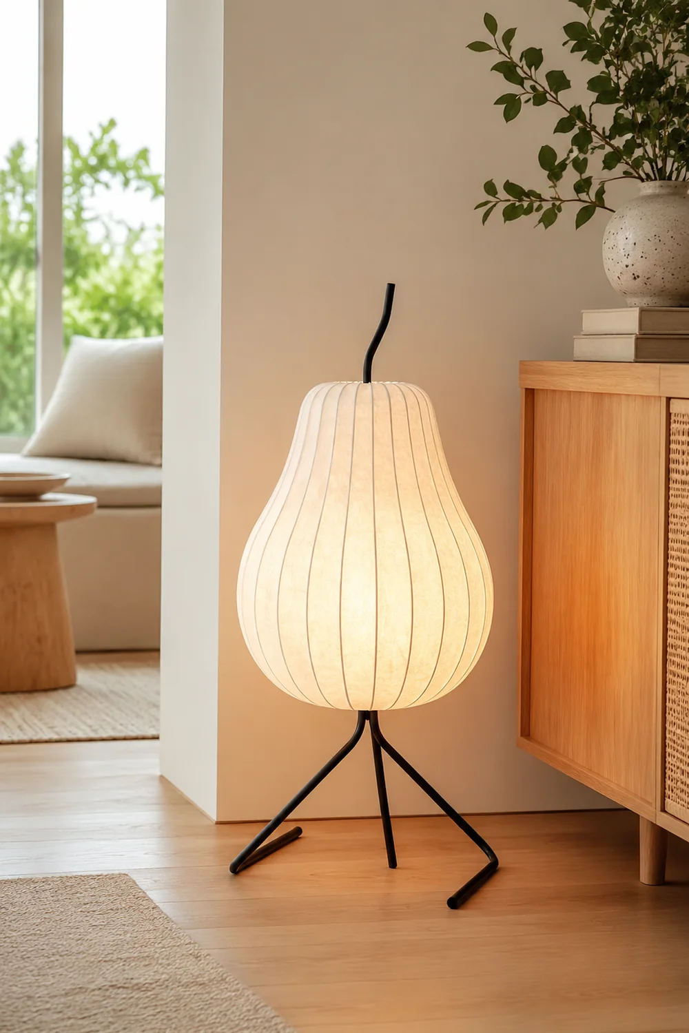 Renée Floor Lamp Pear Shaped Unique Art Deco, Fabric/Metal, Living Room - Lumpaz