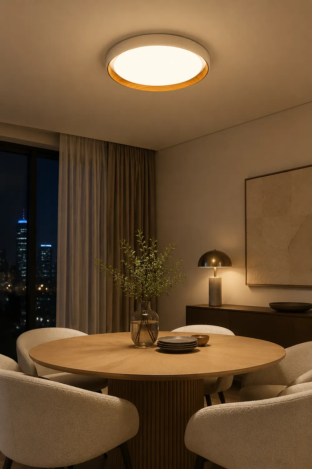 Quinn Modern LED Flush Mount Lighting White Wood/Acrylic Kitchen - Lumpaz
