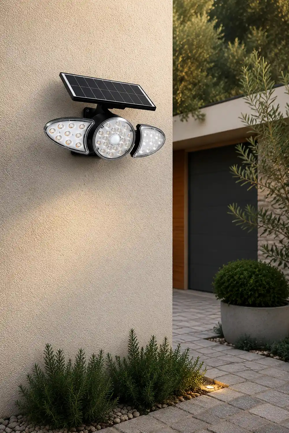 Solar Motion Security Light 3-Head Outdoor LED Wall Fixture with Motion Sensor - Lumpaz