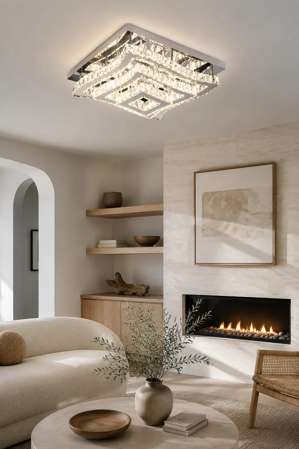 Kristy Luxury Square Metal/Glass Flush Mount Ceiling Light, Living Room - Lumpaz