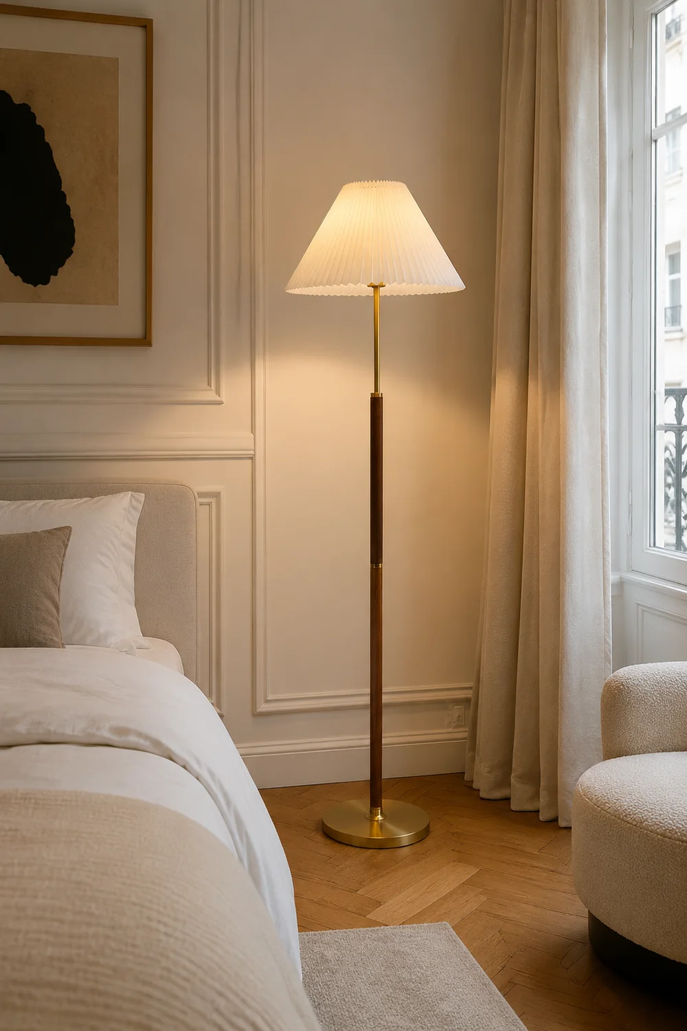 Ozawa Simple Walnut/Metal/Fabric, Table/Floor Lamp, Living Room - Lumpaz