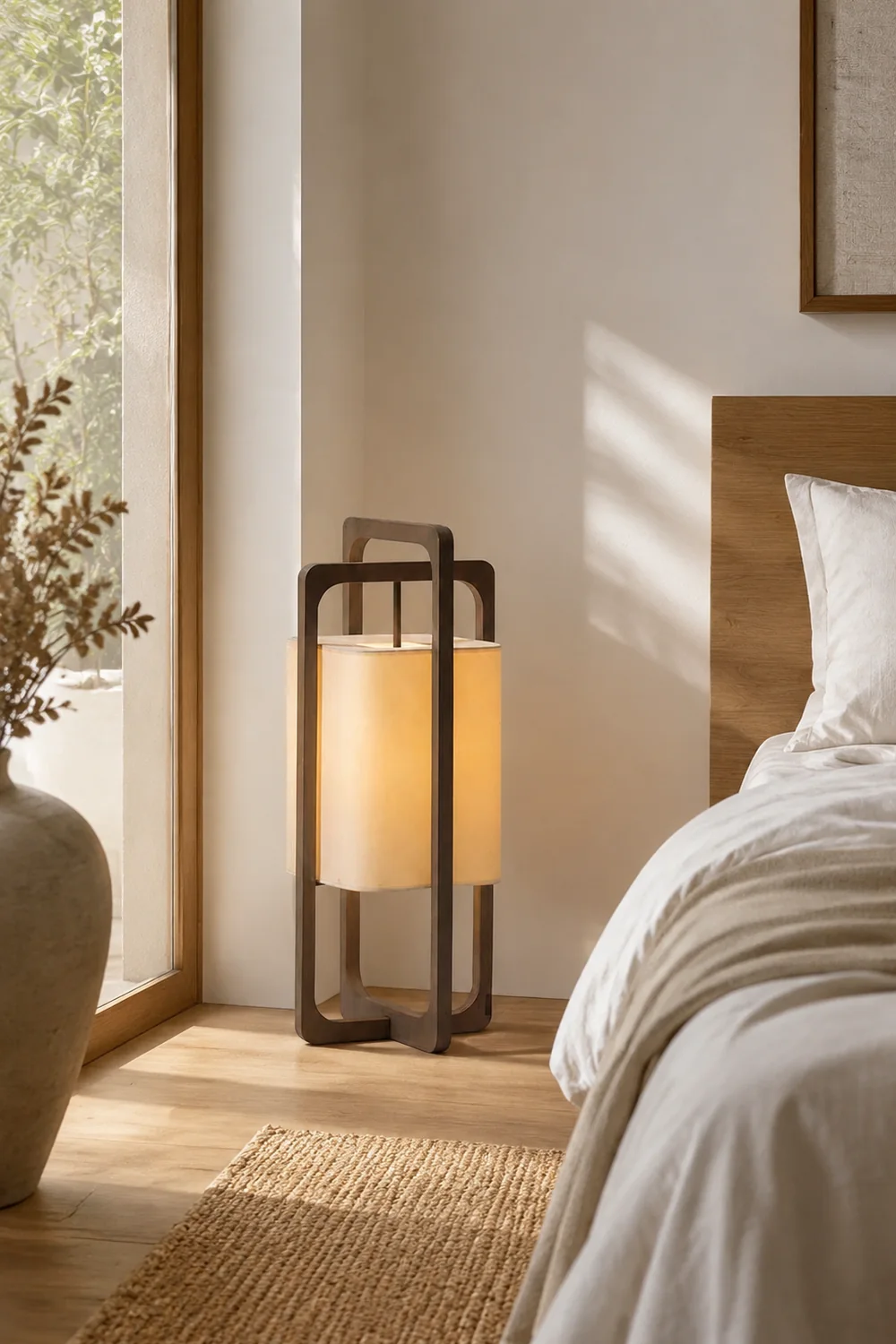Ozawa Retro Rectangular Wood Fabric Floor Lamp - Lumpaz