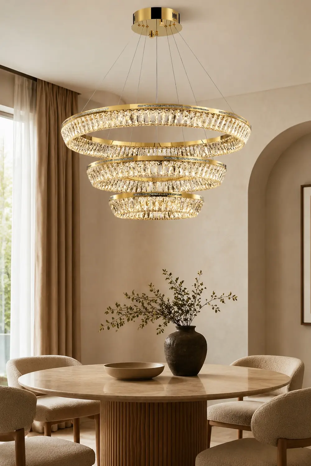 Marilyn Modern Luxury Crystal Gold Chandelier, Tri-Circle - Lumpaz
