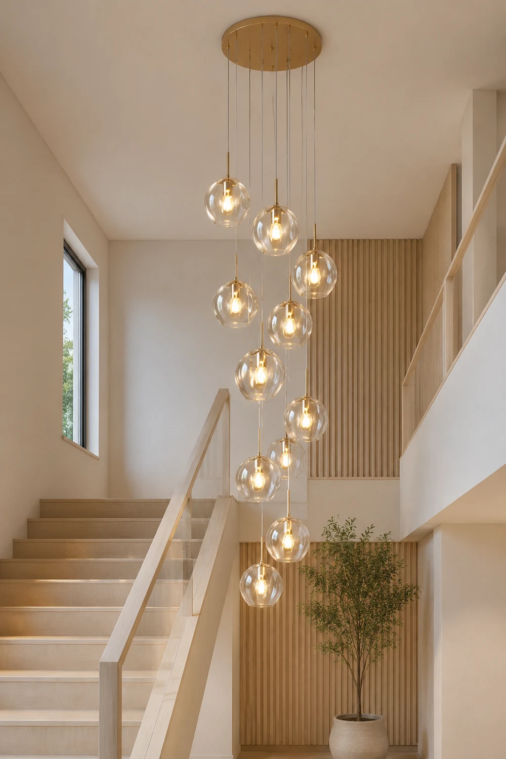 Hailie Modern Ball Glass Chandelier Gold Living Room Staircase - Lumpaz