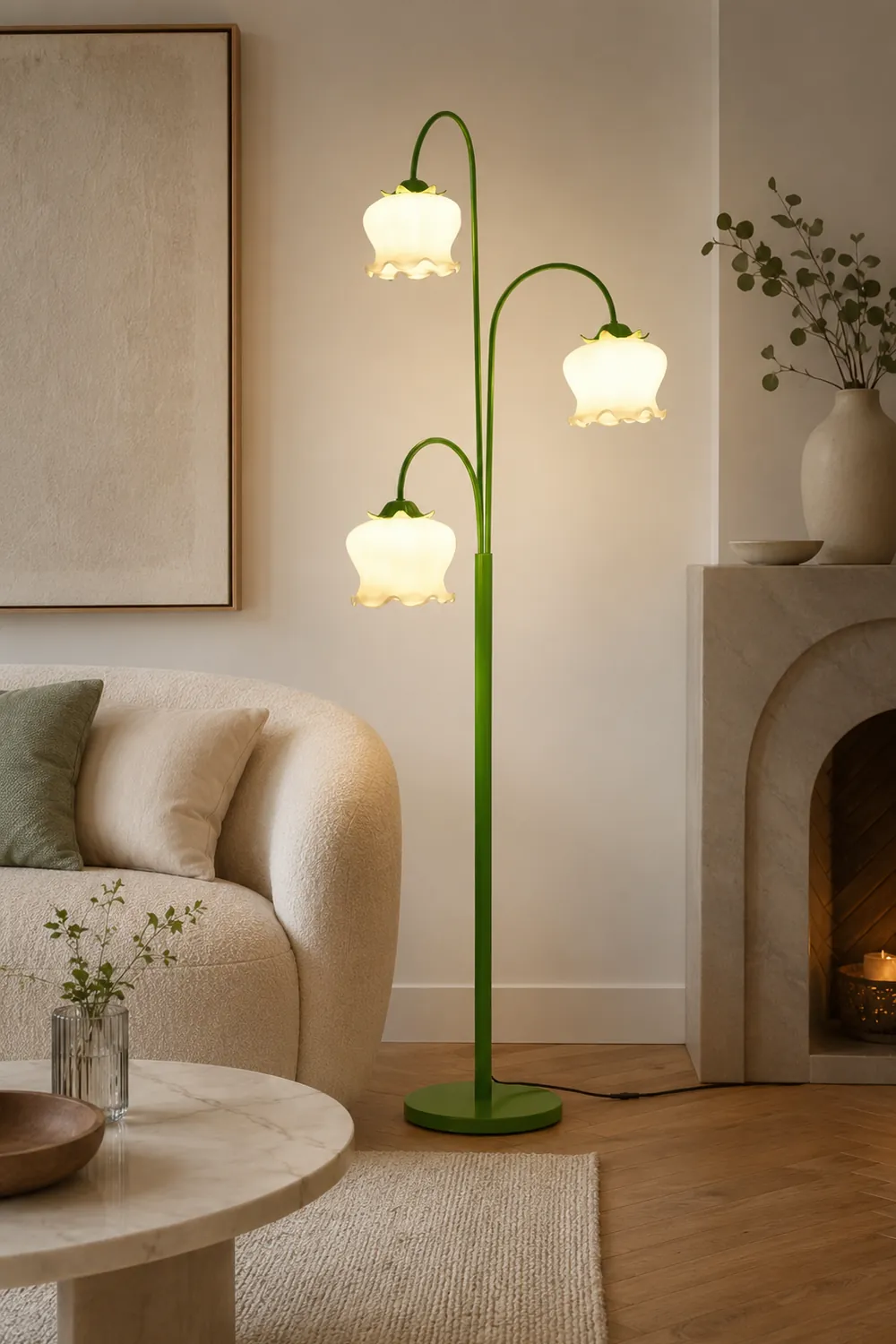 Lily Green Shade Flower Floor Lamp, Metal/Glass, Living Room/Bedroom - Lumpaz