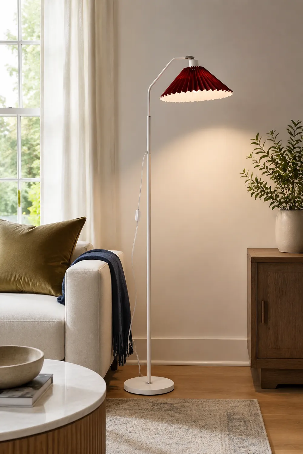 Ozawa Modern Pleated Metal Fabric Floor Lamp,White/Red/Beige/Green - Lumpaz