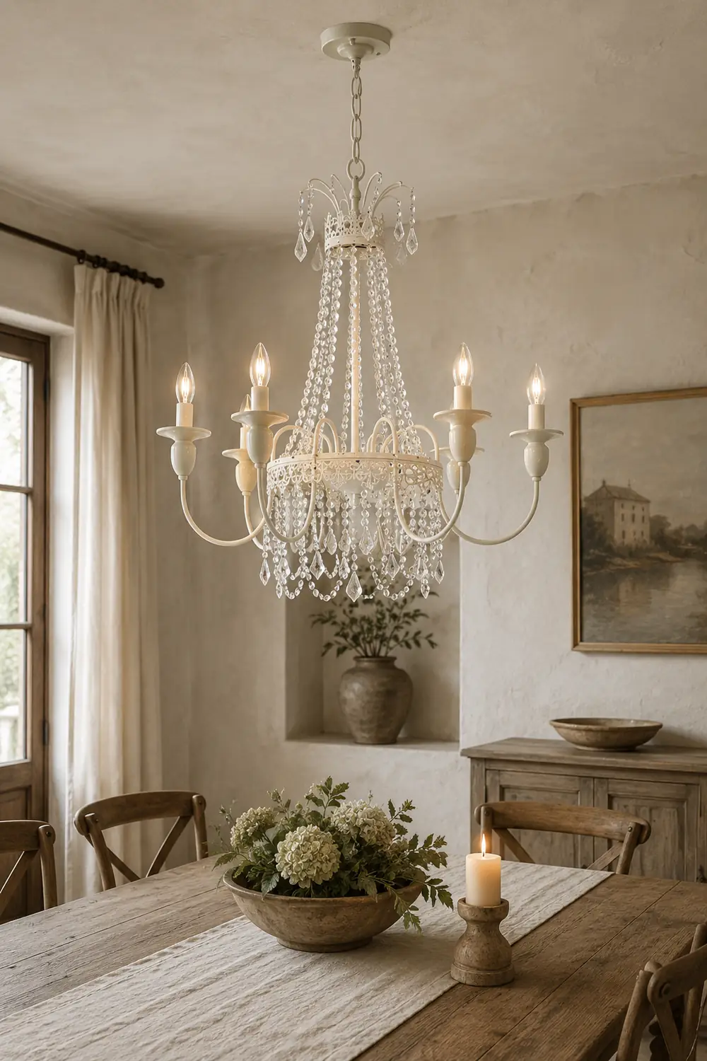 Silva Pendant Light Candle French, Crystal/Metal, White, Bedroom - Lumpaz