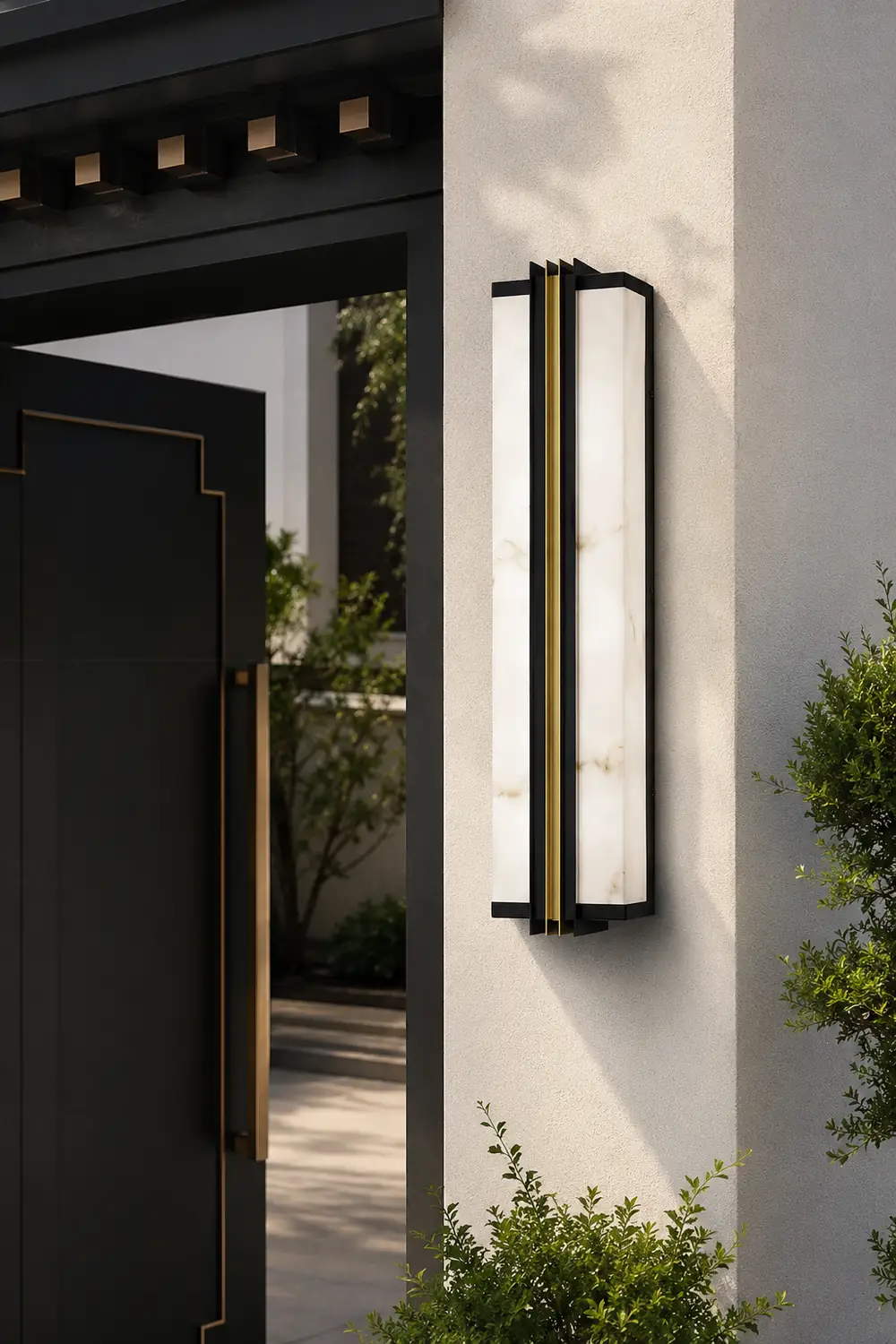 Modern Black LED Indoor/Outdoor Wall Lights with Resin Marble Shade - Lumpaz