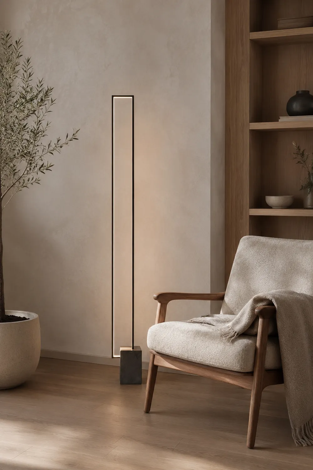 Edge Modern Minimalist Rectangular Metal Floor Lamp, Black - Lumpaz