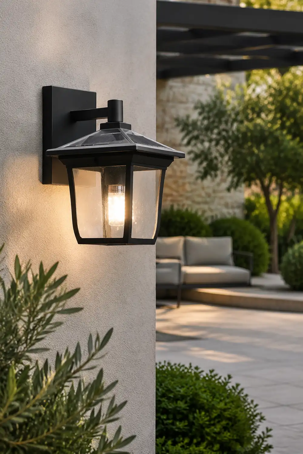 Square Waterproof Aluminum Glass Black Retro Solar Outdoor Wall Lights - Lumpaz