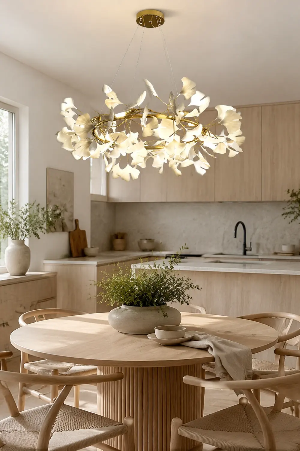 Ophelia EarthenGlo Modern Kitchen White Art Deco Chandelier, Metal & Ceramic - Lumpaz