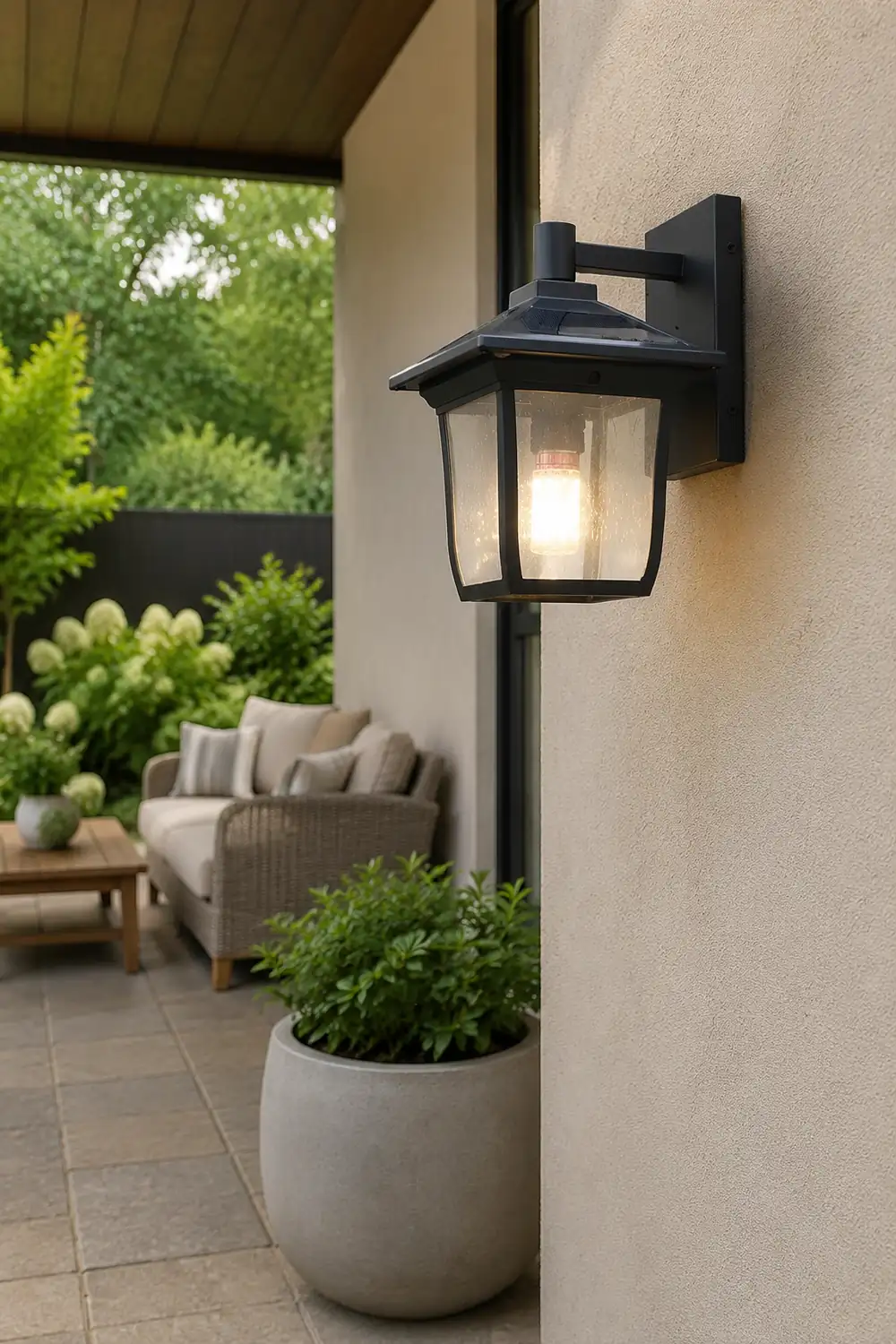 Square Waterproof Aluminum Glass Black Retro Solar Outdoor Wall Lights - Lumpaz