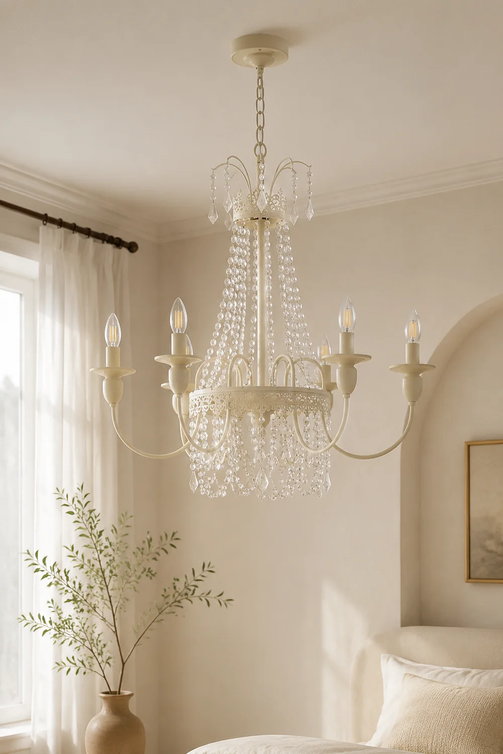 Silva Pendant Light Candle French, Crystal/Metal, White, Bedroom - Lumpaz