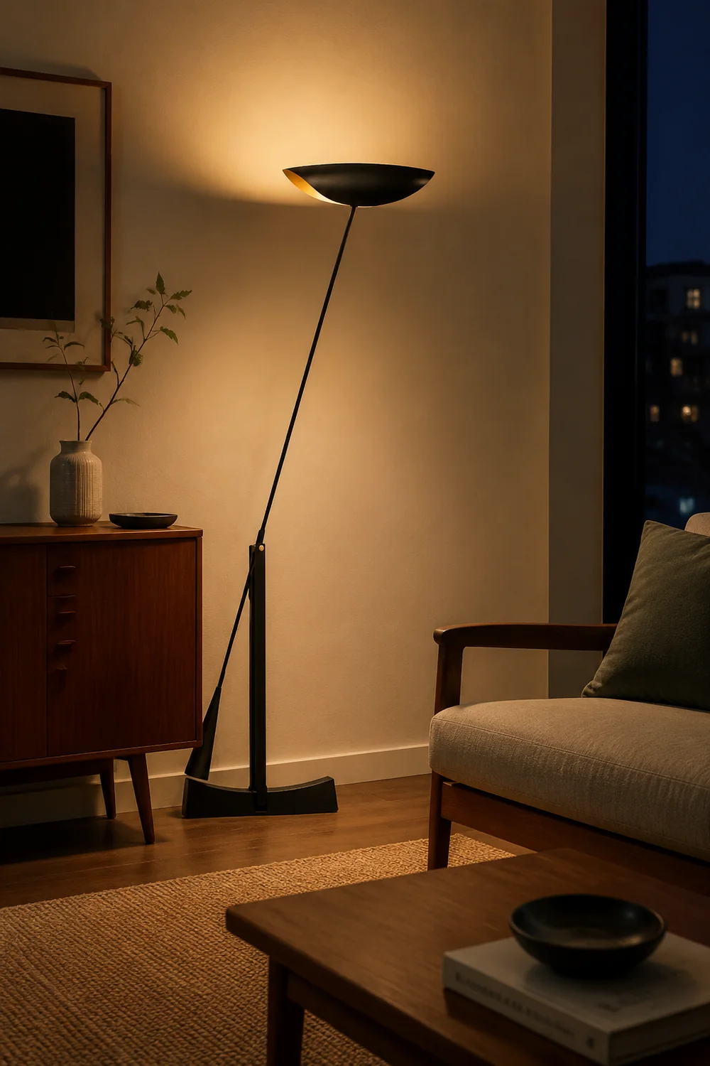 Carins Modern Bowl Linear Metal Floor Lamp,Black - Lumpaz