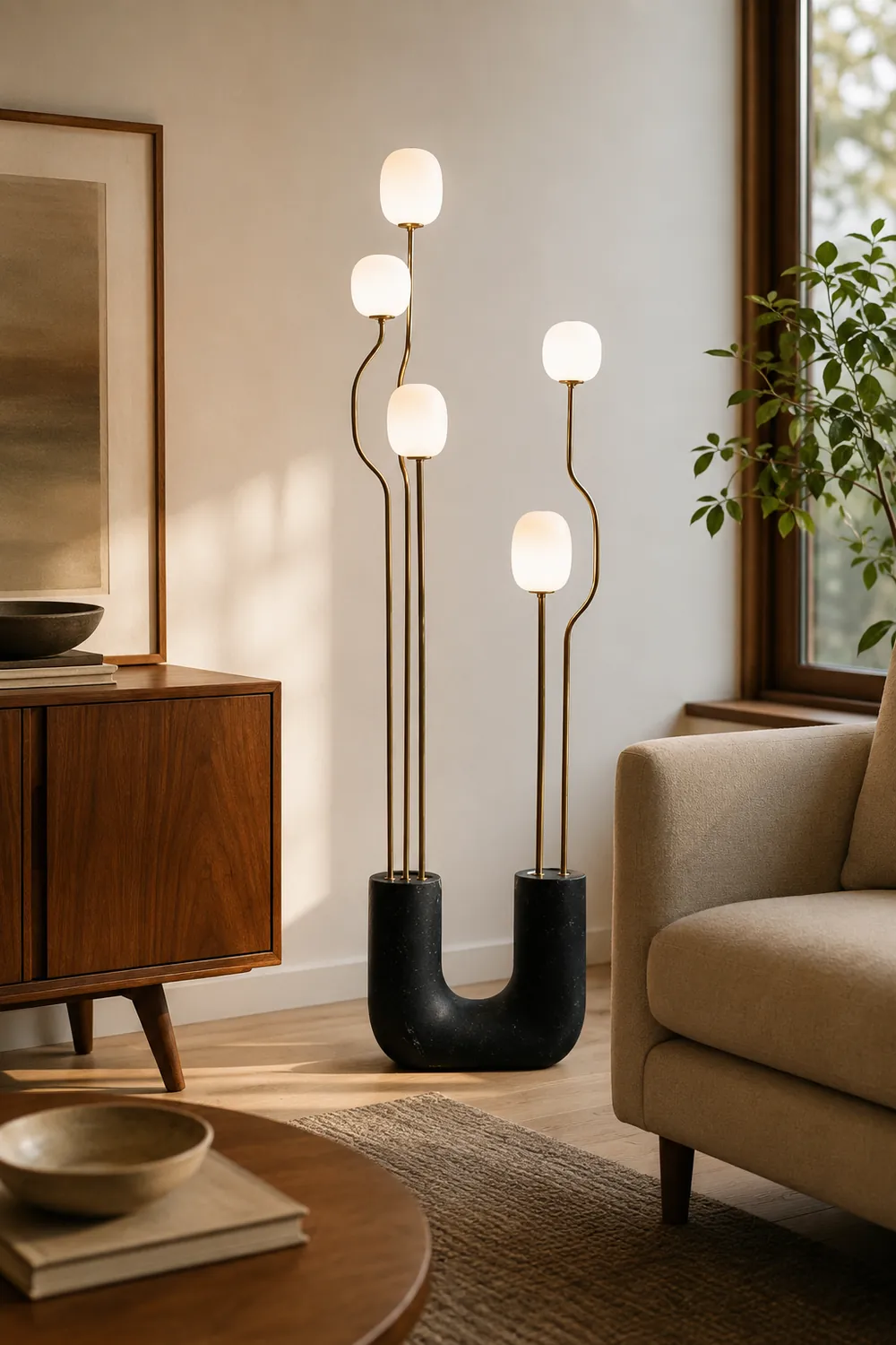 Russo Artistic Ball Glass Metal Floor Lamp, Black/White - Lumpaz