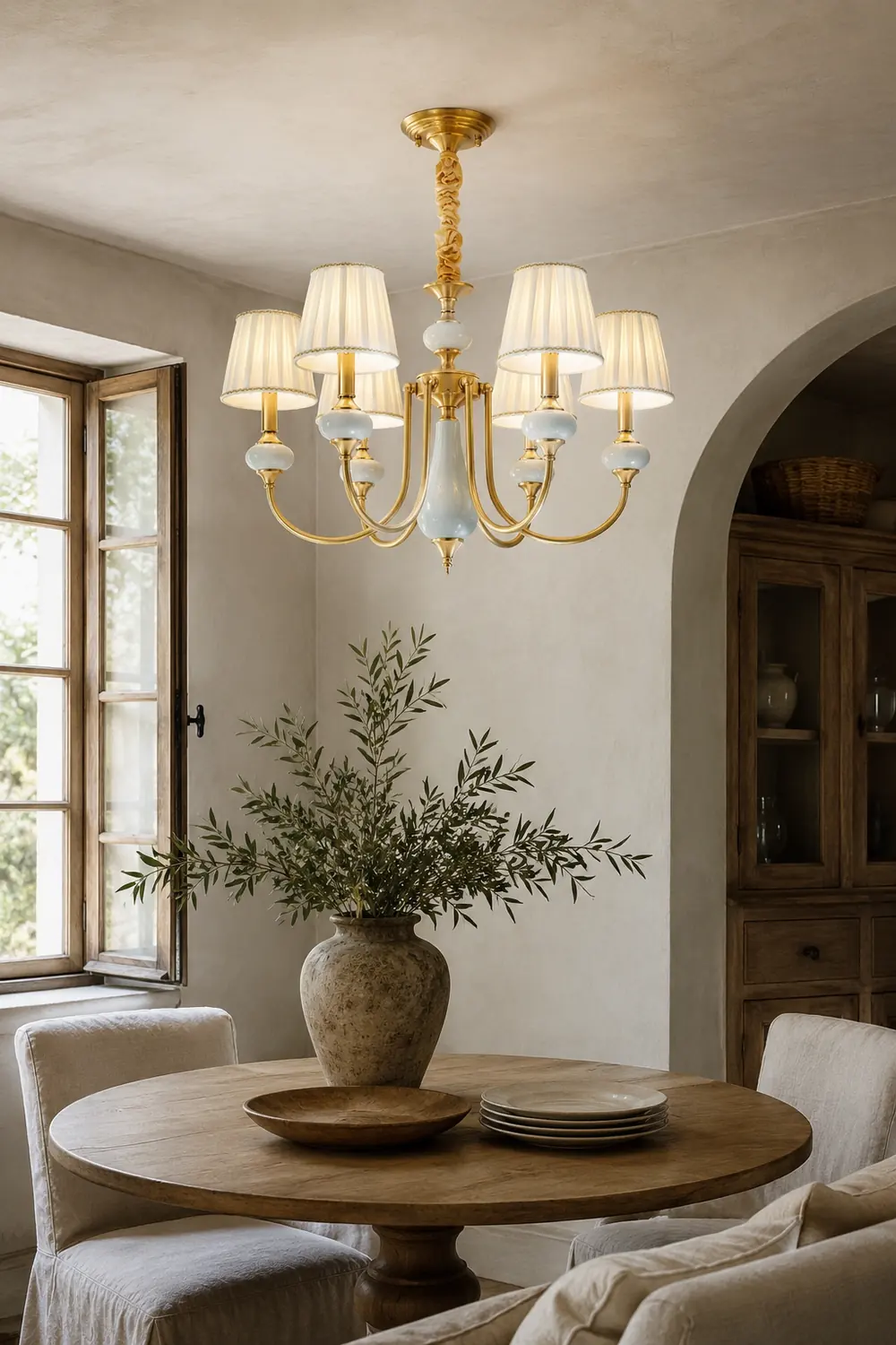 Alessio Retro Elegant Fabric Chandelier, Beige/Blue - Lumpaz
