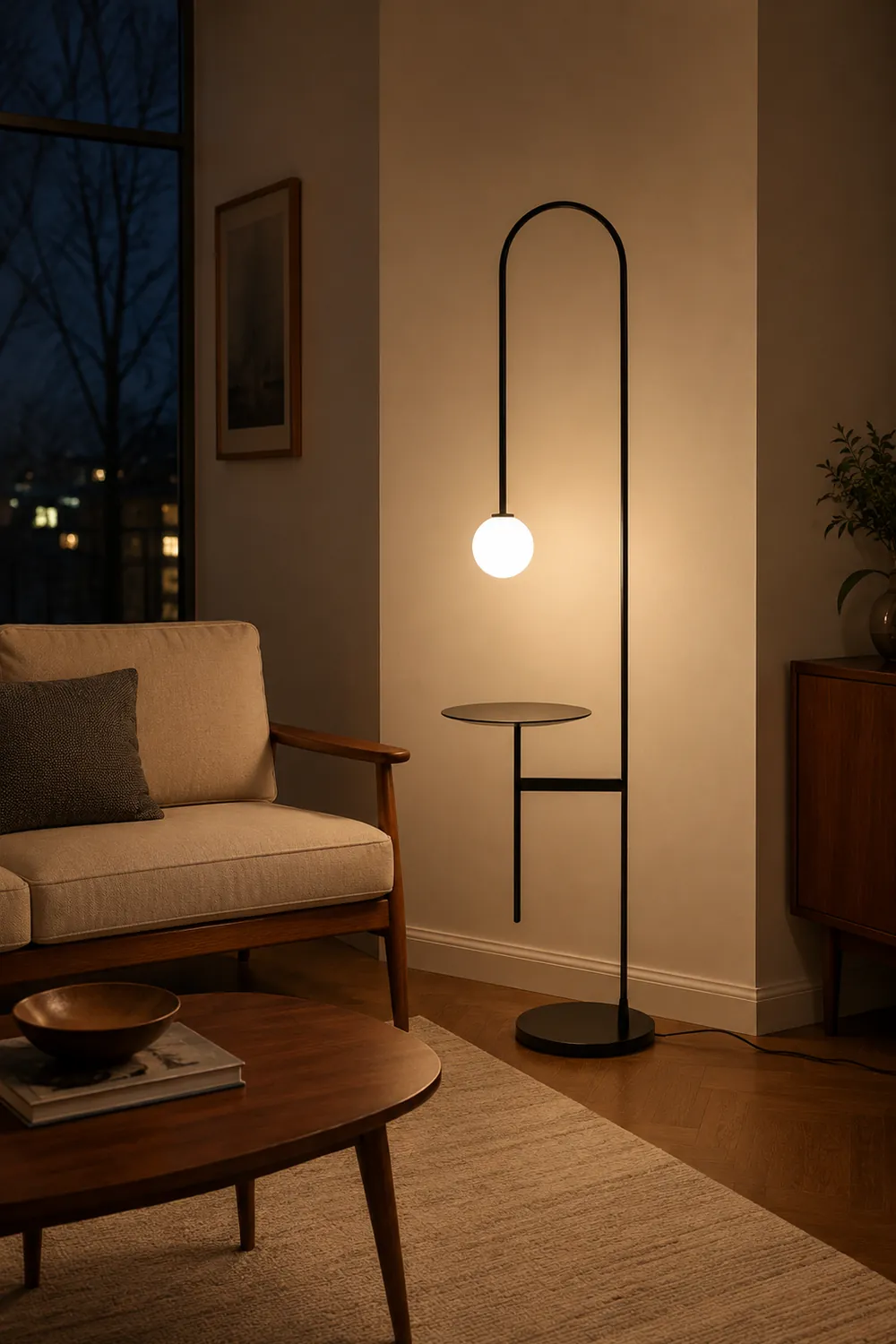 Valentina Minimalist Metal/Marble/Glass Floor Lamp With Table - Lumpaz