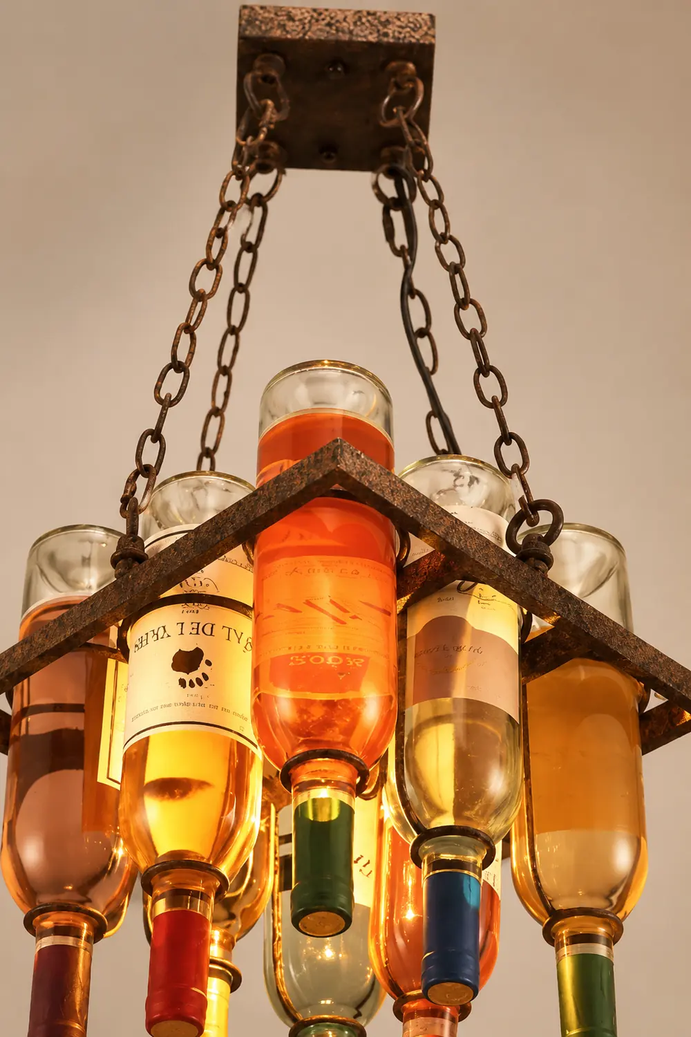 Hailie Antique Wine Bottle Metal/Glass Colorful Pendant Light - Lumpaz