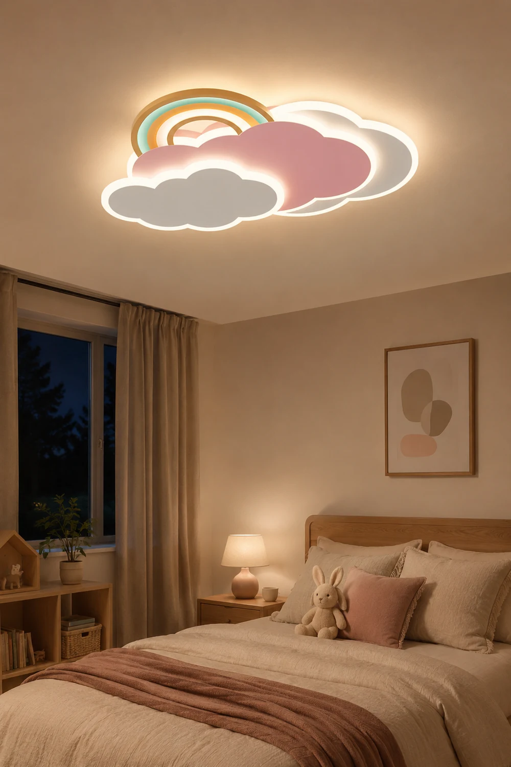 Minori Modern Cloud/Rainbow Metal/Acrylic Flush Mount Ceiling Light Pink/White - Lumpaz