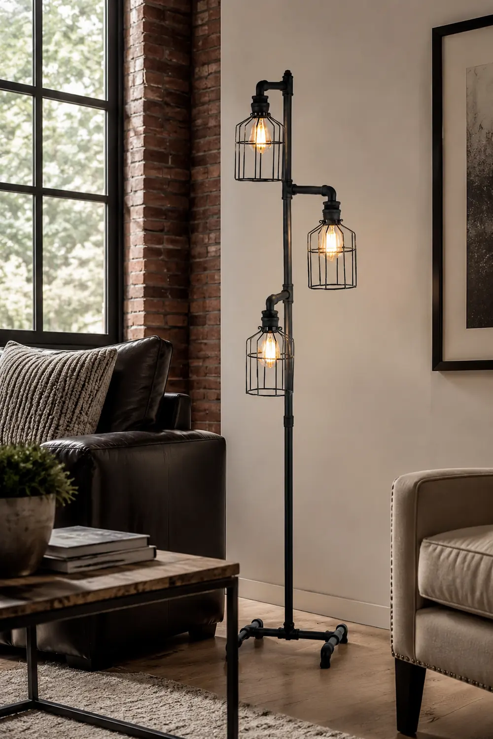 Alessio Retro Bird Cage Metal Floor Lamp, 3 Heads,Black - Lumpaz