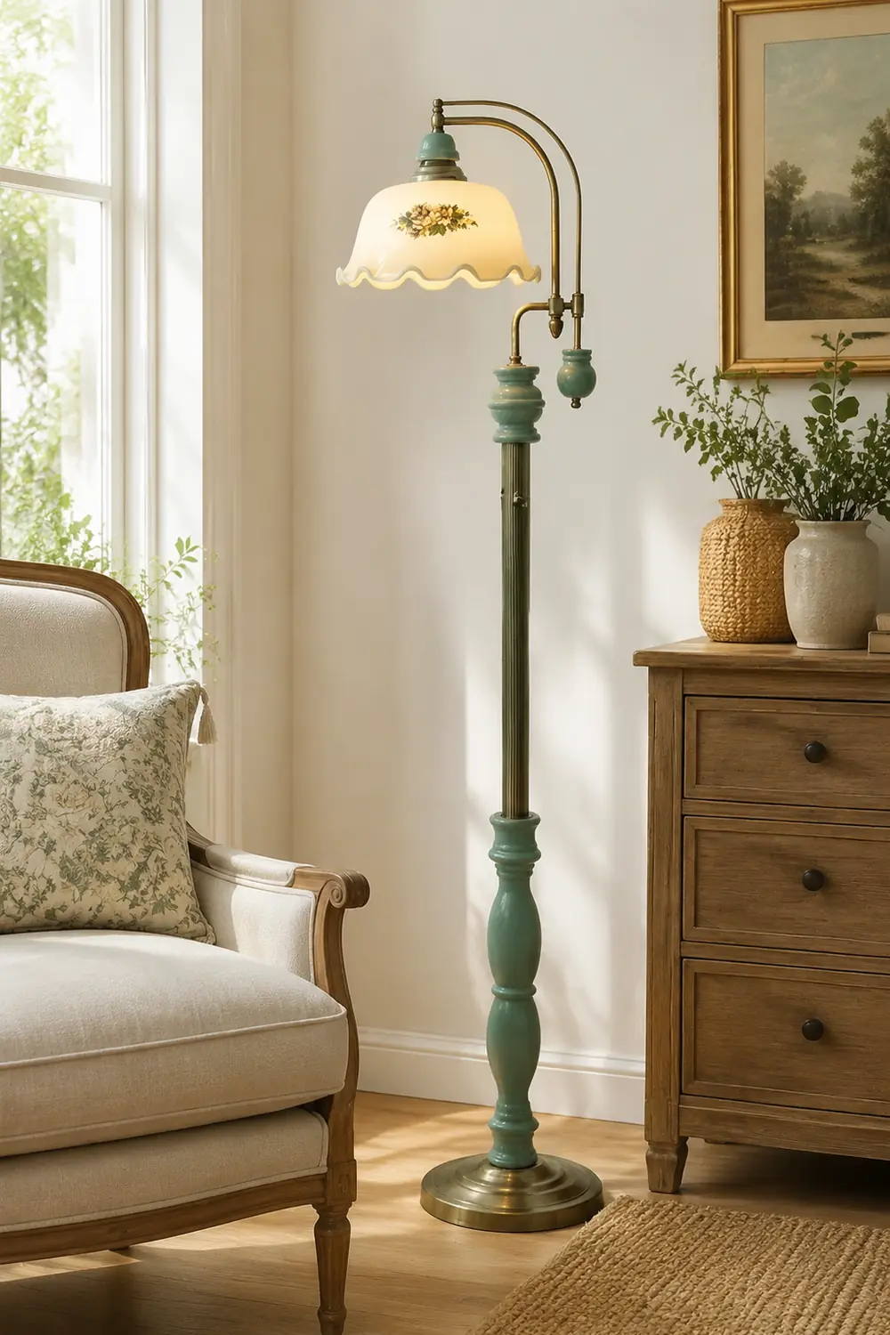Morandi Retro Lotus Flower Shaped Metal Glass Floor Lamp - Lumpaz