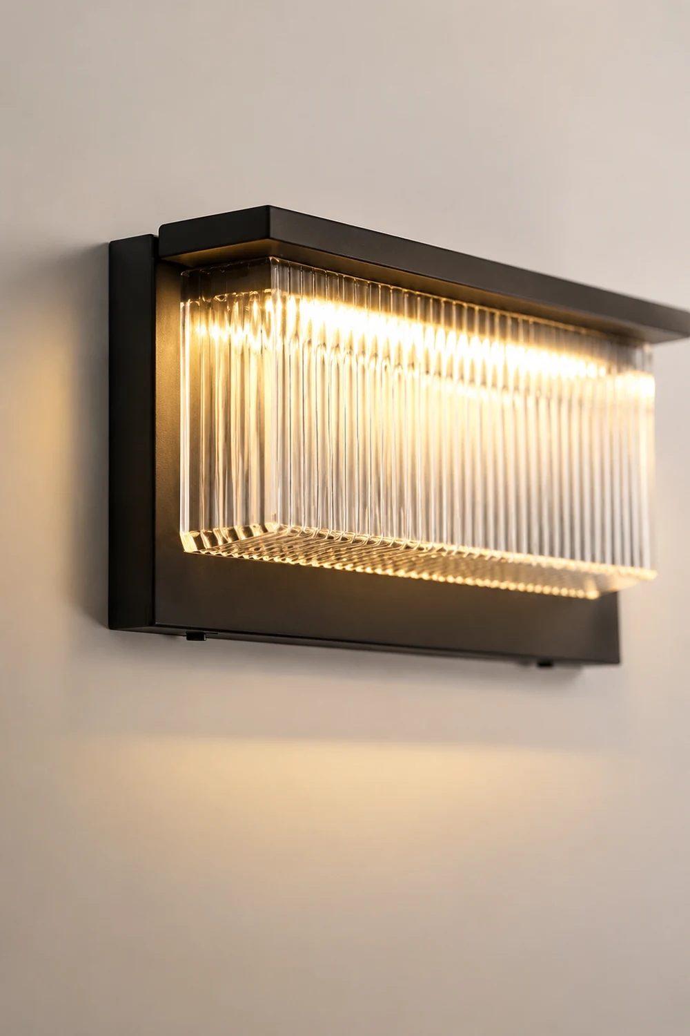 Rectangular Striped Acrylic Shade Waterproof Black Modern Solar Wall Lights - Lumpaz