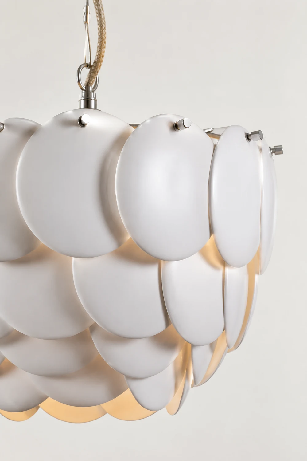 Lottie Wihte Art Deco Chandelier Light Fixture, Ceramic Leaf & Metal - Lumpaz