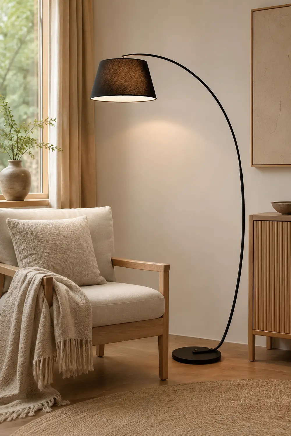 Salgado Modern Arc Fabric/Metal Floor Lamp, Bedroom/Living Room - Lumpaz