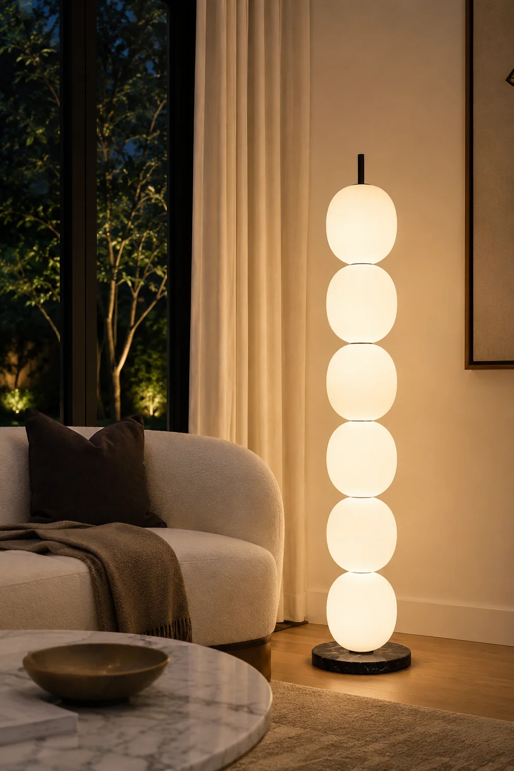 Valentina Modern Lantern Glass Floor Lamp, White, Living Room - Lumpaz
