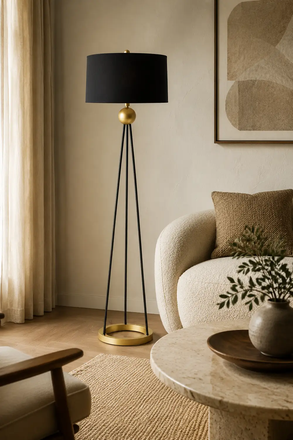 Salgado Modern Tripod Metal Floor Lamp, Black - Lumpaz