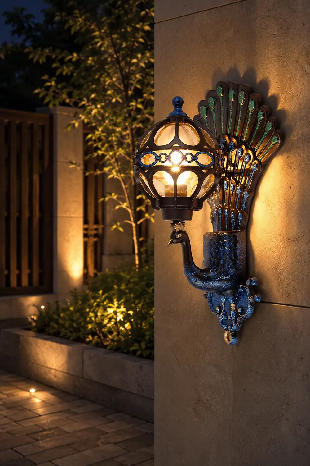 Waterproof Retro Peacocks Aluminum European Style Outdoor Wall Light - Lumpaz