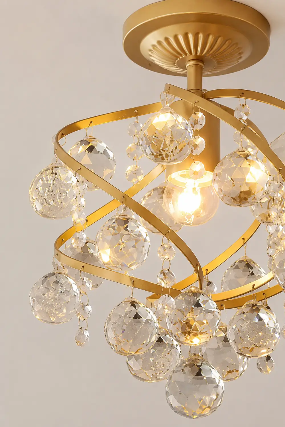 Marliyn Luxury Globe Crystal Semi-Flush Mount Ceiling Light, Brass - Lumpaz