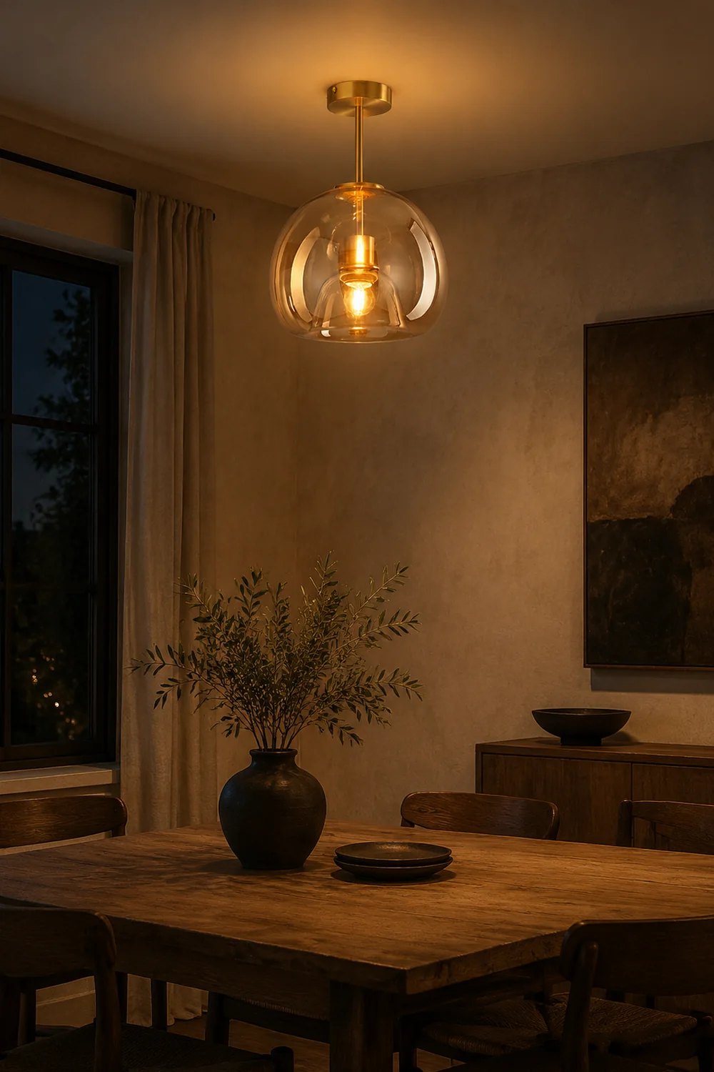 Sanna Modern Dome Glass Semi-Flush Mount Ceiling Light/Pendant Light, Gold/Black - Lumpaz