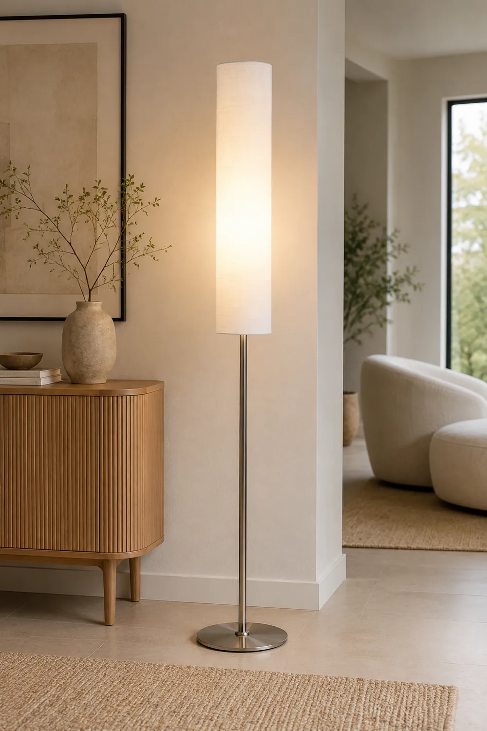 Renée Modern Cylinder Fabric Metal Floor Lamp, White/Red/Brown/Coffee - Lumpaz